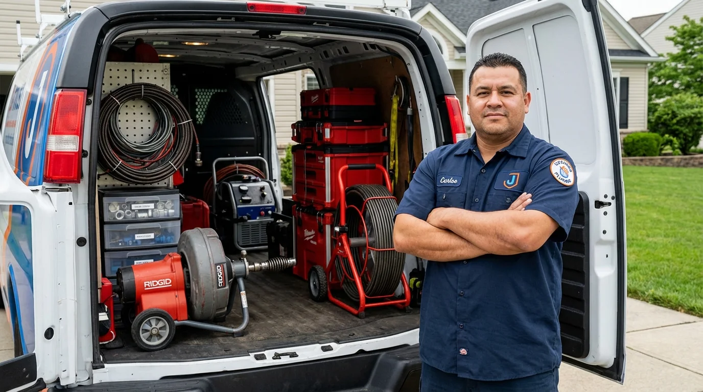Professional drain cleaning equipment and Johns Plumbing LLC plumber in Gower