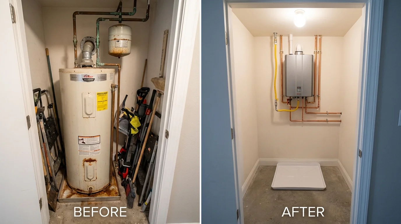 Tank water heater versus wall-mounted tankless unit comparison for Gower, MO homeowners