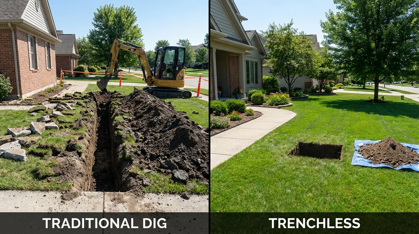 Trenchless sewer repair with minimal yard damage versus traditional excavation in Gower, MO